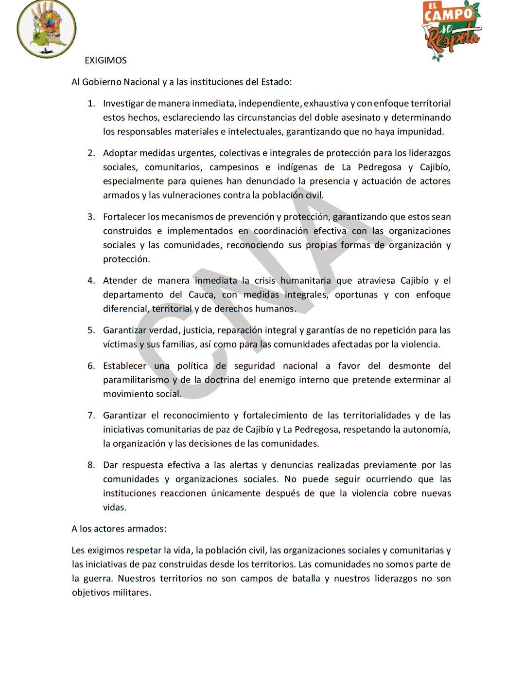 Pronunciamiento publico CNA Cauca 3